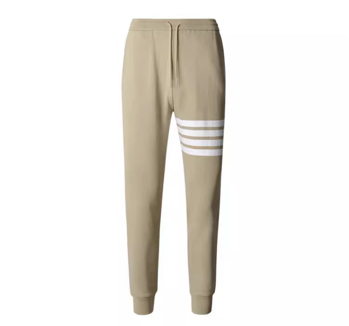 Thom Browne Style Men's Casual Sweatpants - Cotton Signature Four-Bar Detail