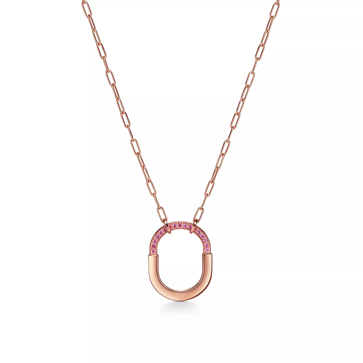 TIFFANY LOCK MEDIUM PENDANT PINK DIAMOND PINK GOLD NECKLACE