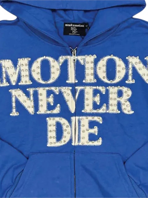 Mixed Emotion End rhinestone-embellished zip-up hoodie