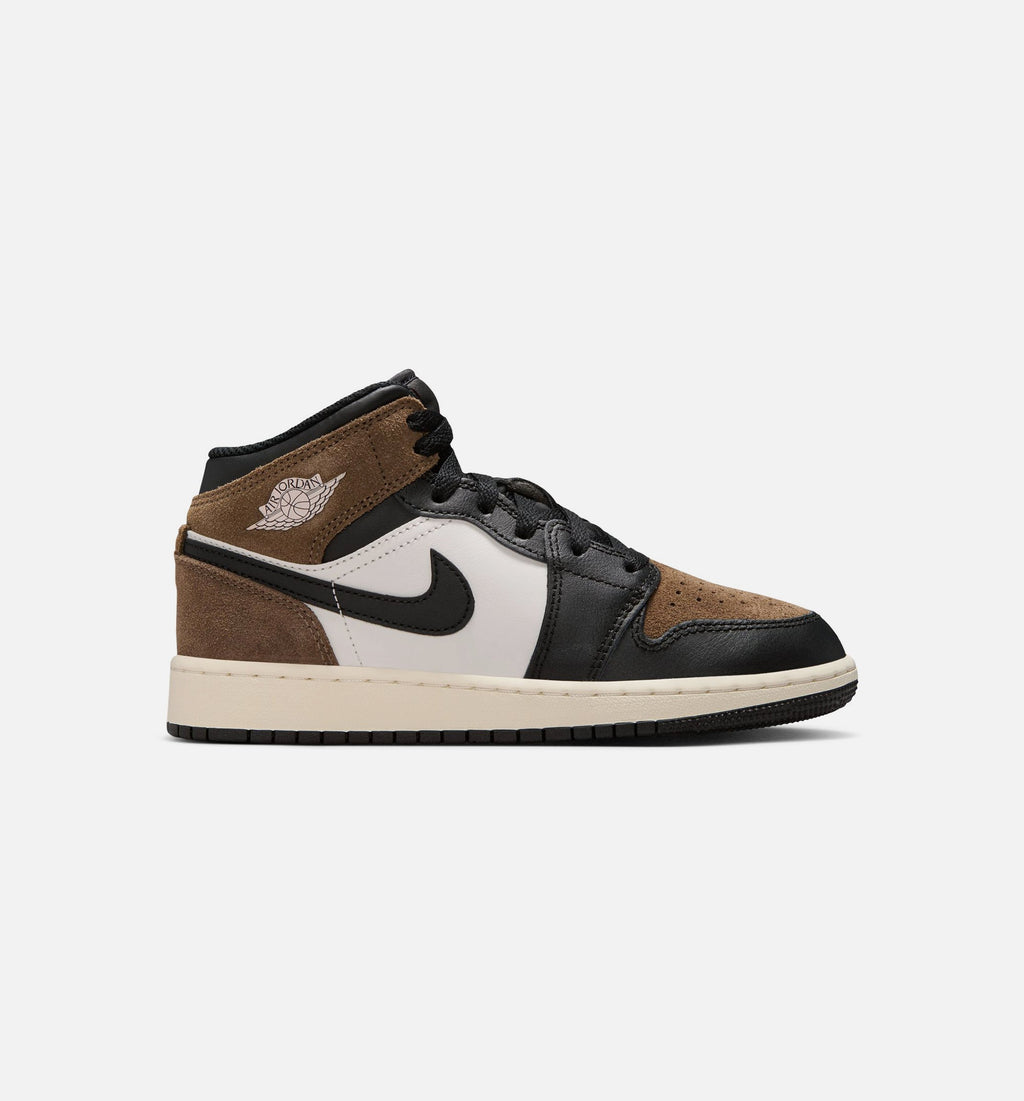 Air Jordan 1 Mid – Grade School Lifestyle Shoe in Black/Phantom/Palomino/University Red