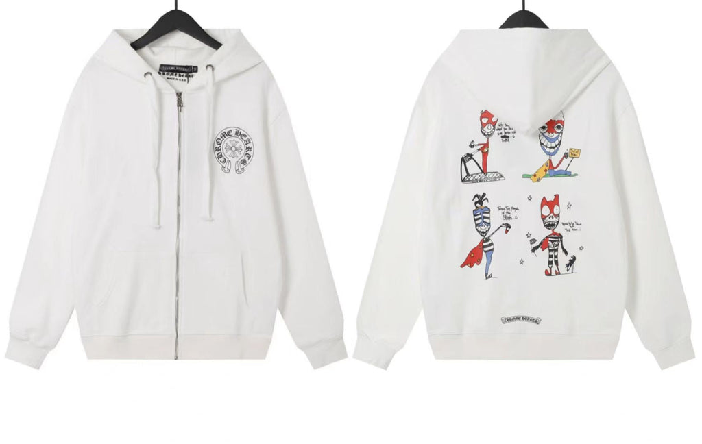 Chrome Hearts Horseshoe Sanskrit Cross Zip Up Hoodie Streetwear Unisex