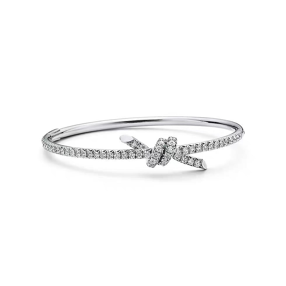 Tiffany Style Knot Cubic Zirconia 18K Gold-Plated Bangle