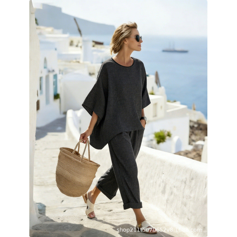 Women's Boho Gradient-Print Batwing Top and Pants Set