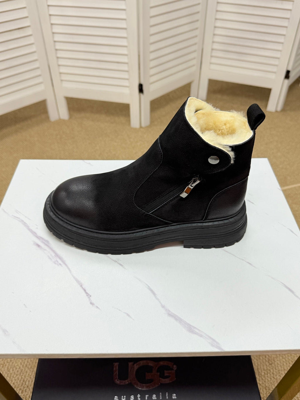 UGG Black Exposed-Shearling Ankle Boots