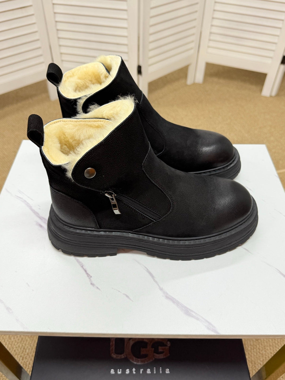 UGG Black Exposed-Shearling Ankle Boots