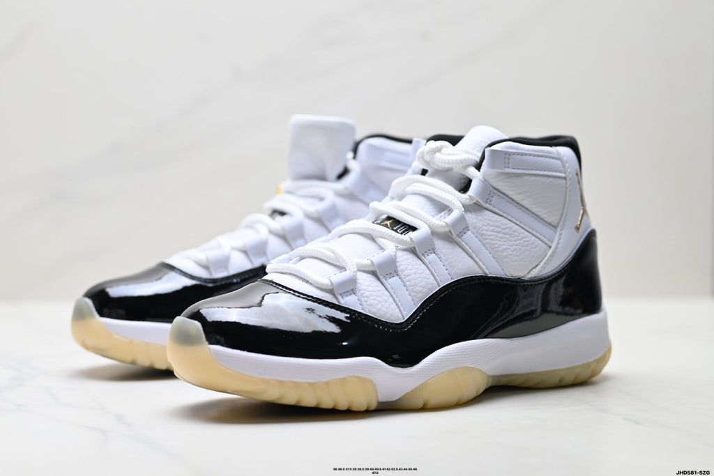 Air Jordan 11 Retro White Black Sail and Gold Unisex Sneakers Style 03