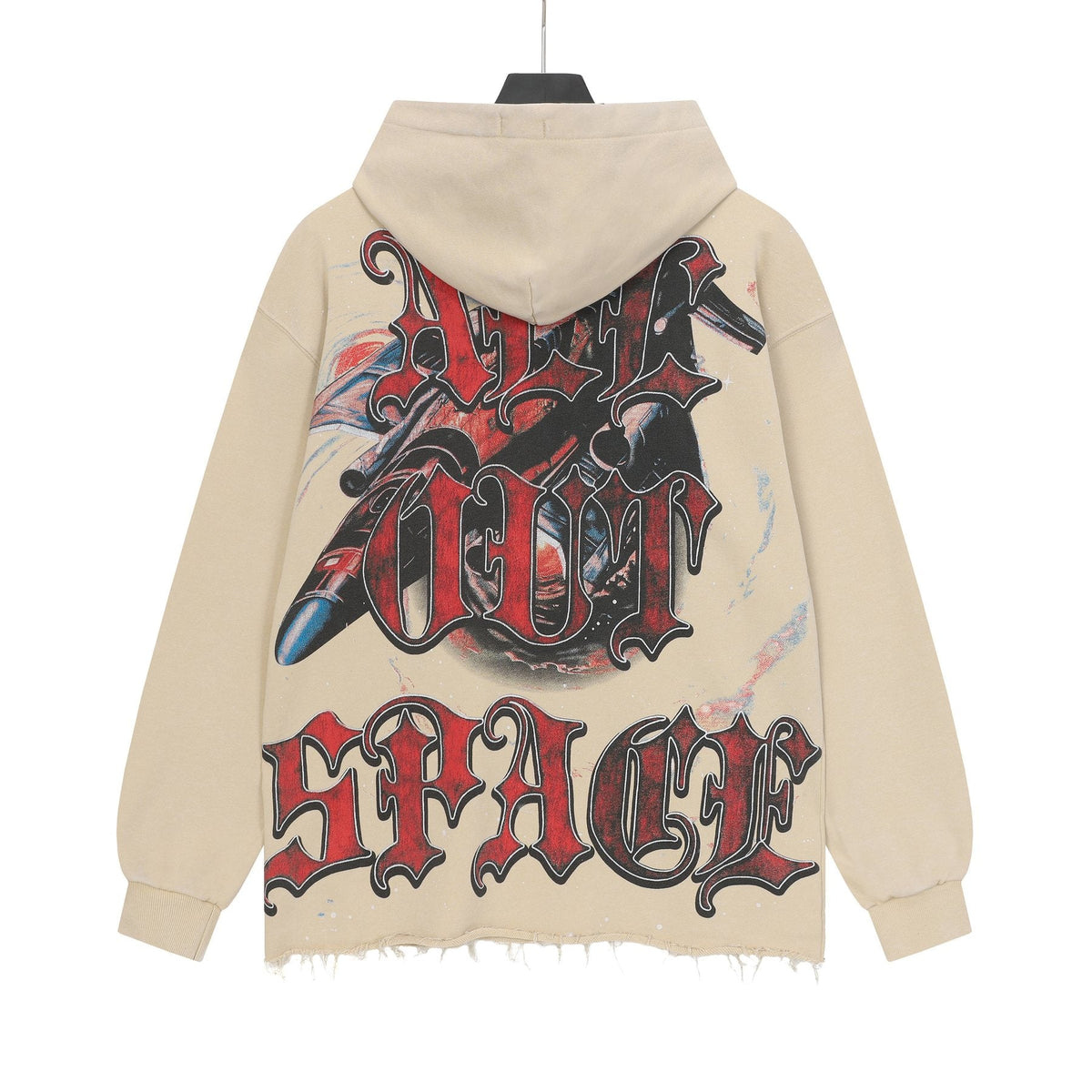 Godspeed Astronaut Skull Graphic Washed Raw Hem Hoodie