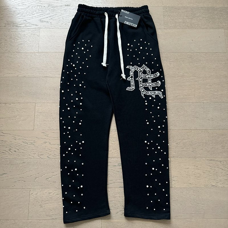 Mixed Emotion Rhinestone Logo Sweatpants