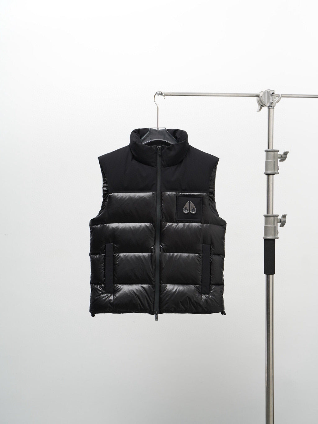 Moose Knuckles Puffer Vest in Black with Mixed-Finish Panels
