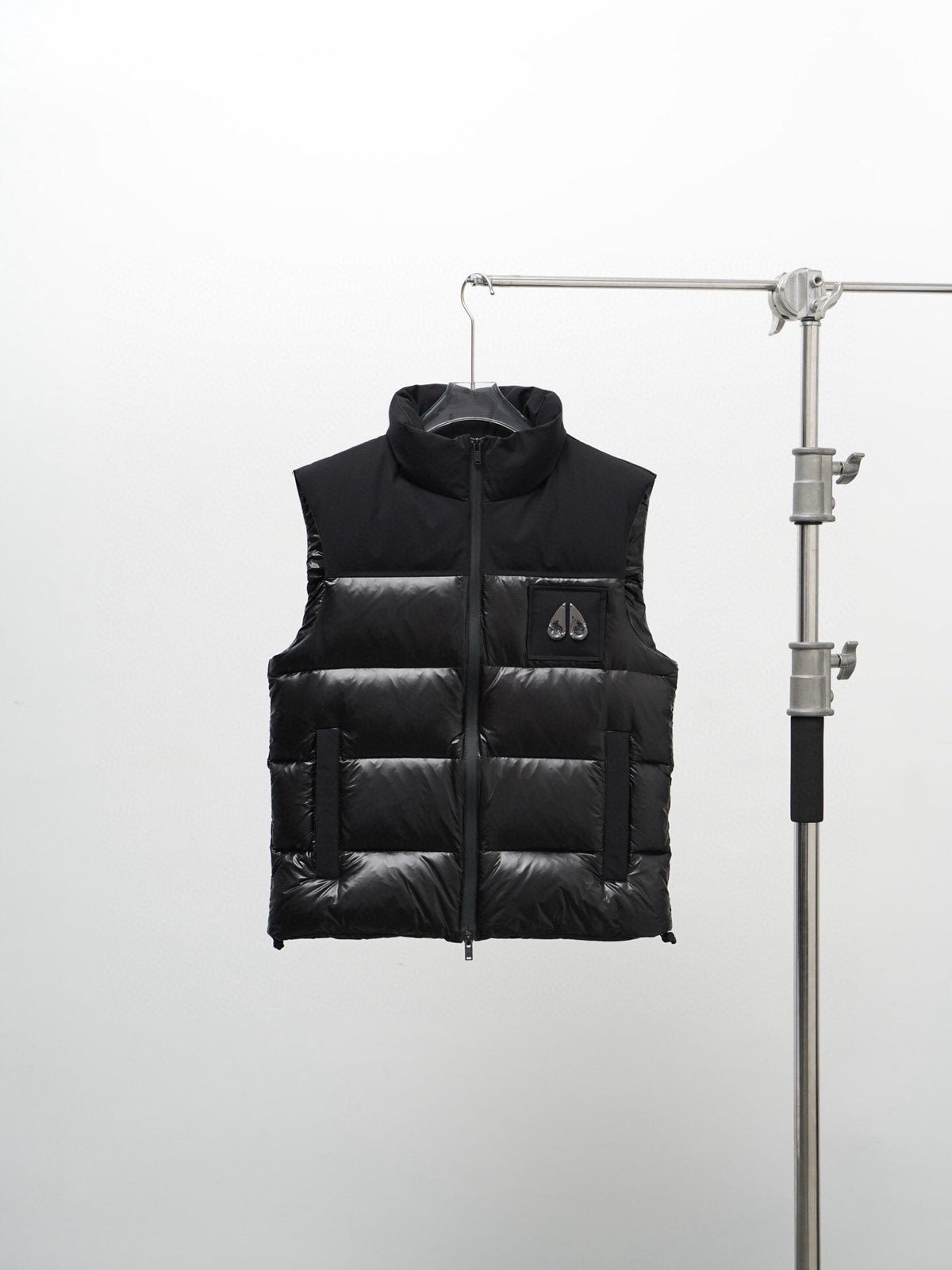 Moose Knuckles Puffer Vest in Black with Mixed-Finish Panels