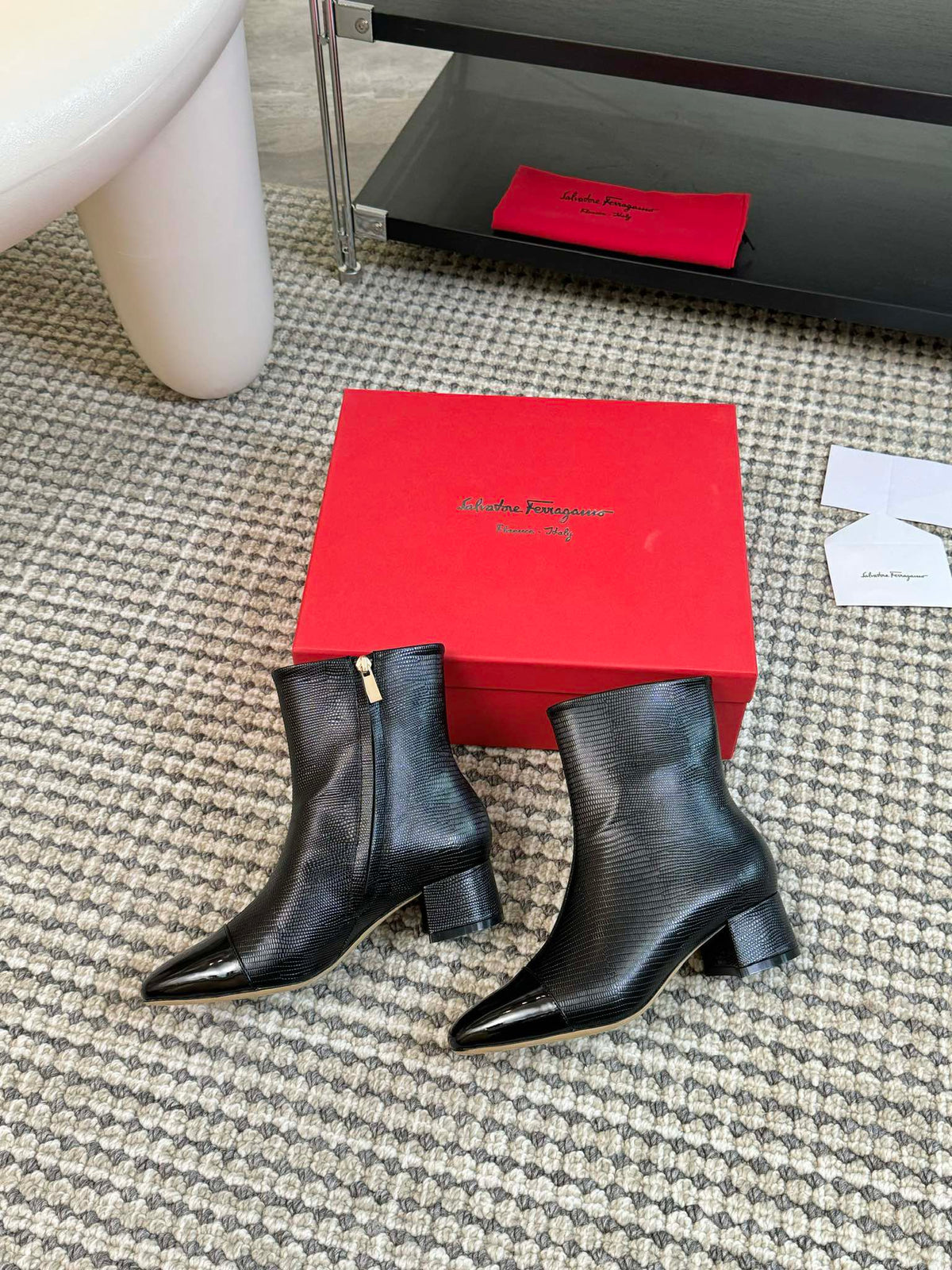 Ferragamo Pointed Toe Chunky Heel Ankle Boots – Autumn/Winter Collection