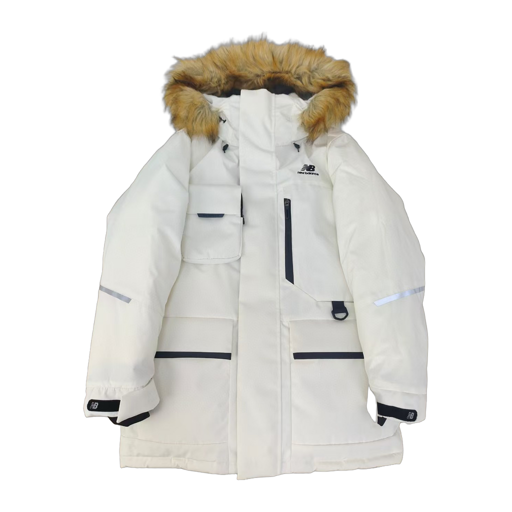 New Balance Fur-Trim Hooded Utility Jacket | White | Insulated
