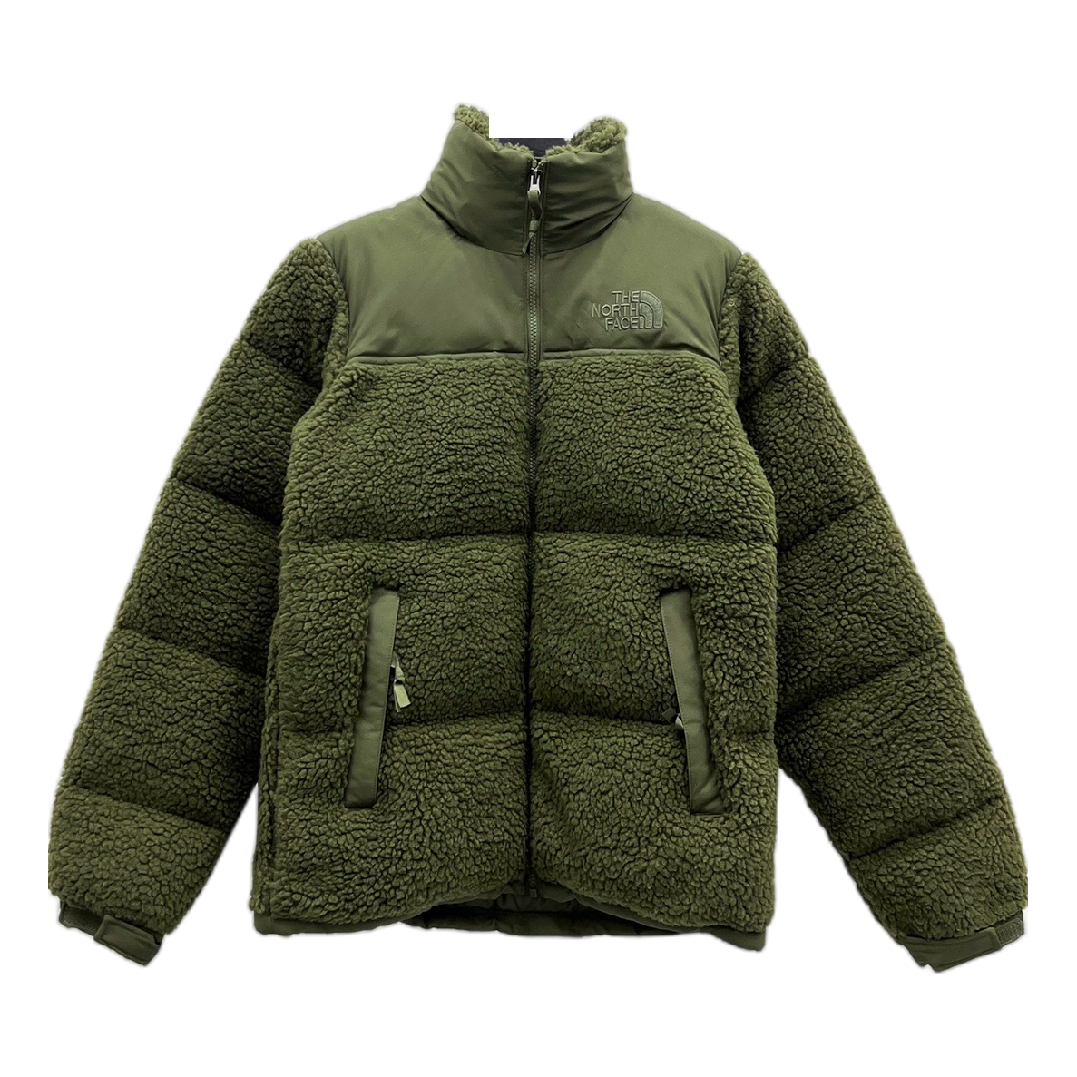 The North Face Fleece-Panel Puffer Jacket with Stand Collar - Olive