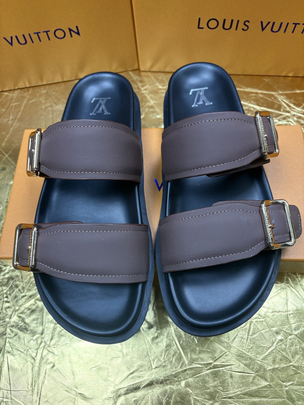 Louis Vuitton Brown Double-Buckle Sandals