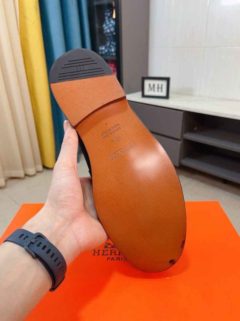 Hermès Black H-Hardware Loafers - Rubber Outsole