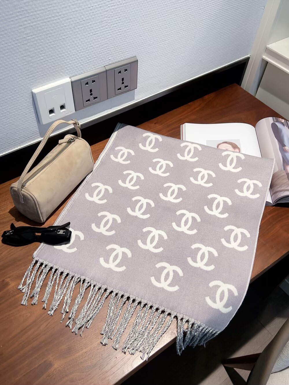 Chanel Two-Tone Fringed Scarf