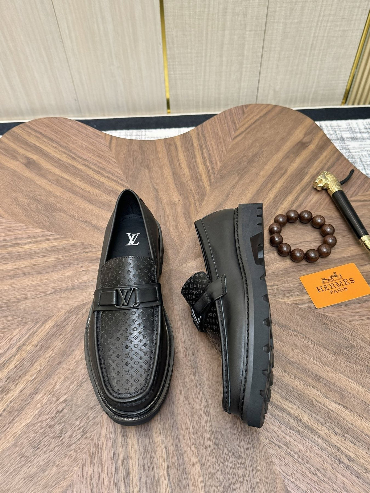 Louis Vuitton Black Textured Loafers