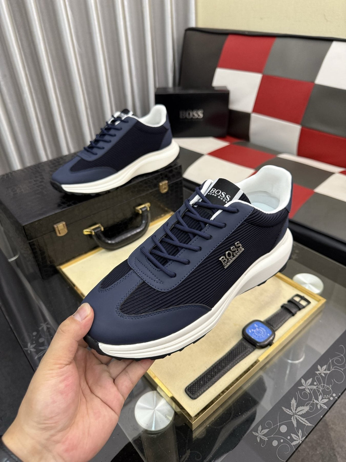 BOSS Men's Knit-Look Low-Top Sneakers