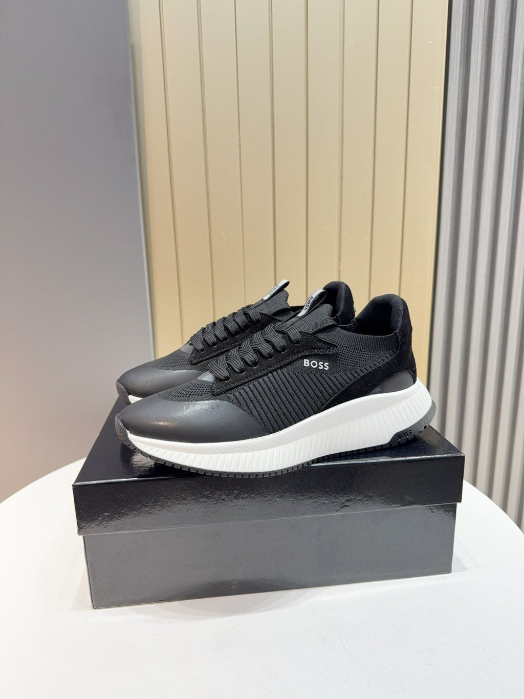 BOSS Knit Lace-Up Sneakers - Side Wordmark Detail