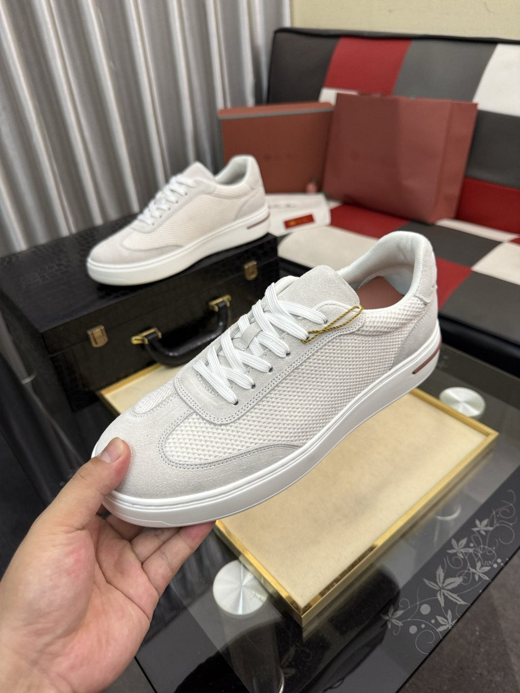 Textured Panel Low-Top Sneakers