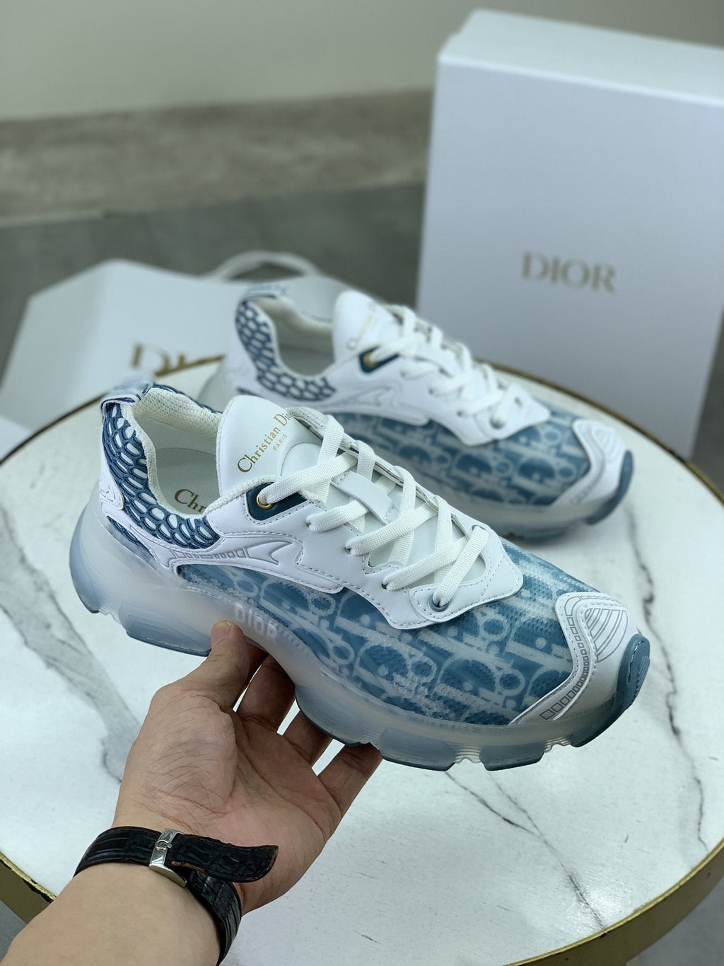 Dior Navy Patterned Low-Top Sneakers