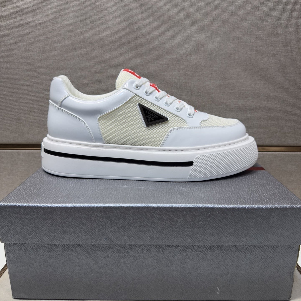 Prada Men's Contrast Panel Low-Top Sneakers