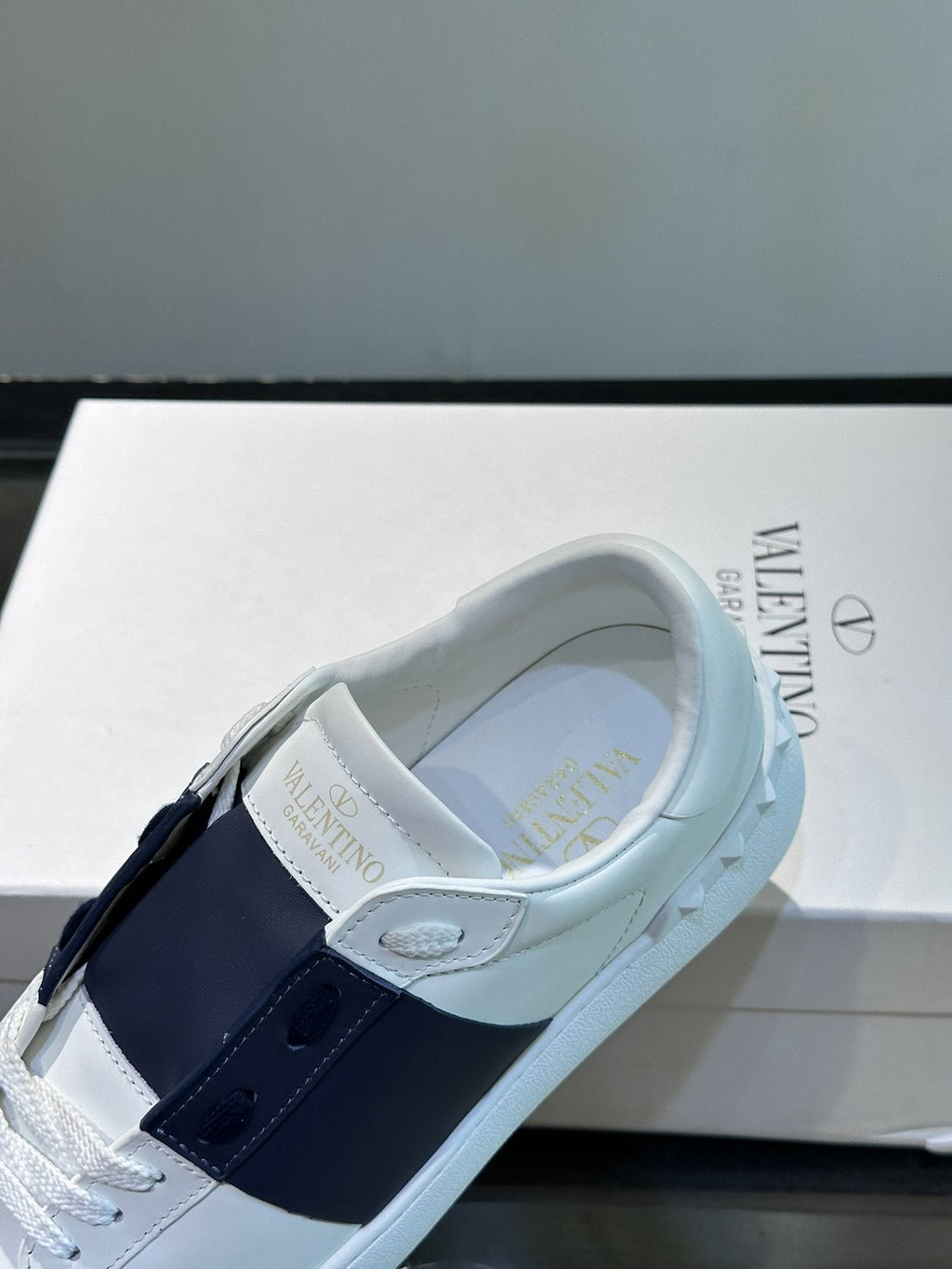 Valentino White Black Strap Low-Top Sneakers