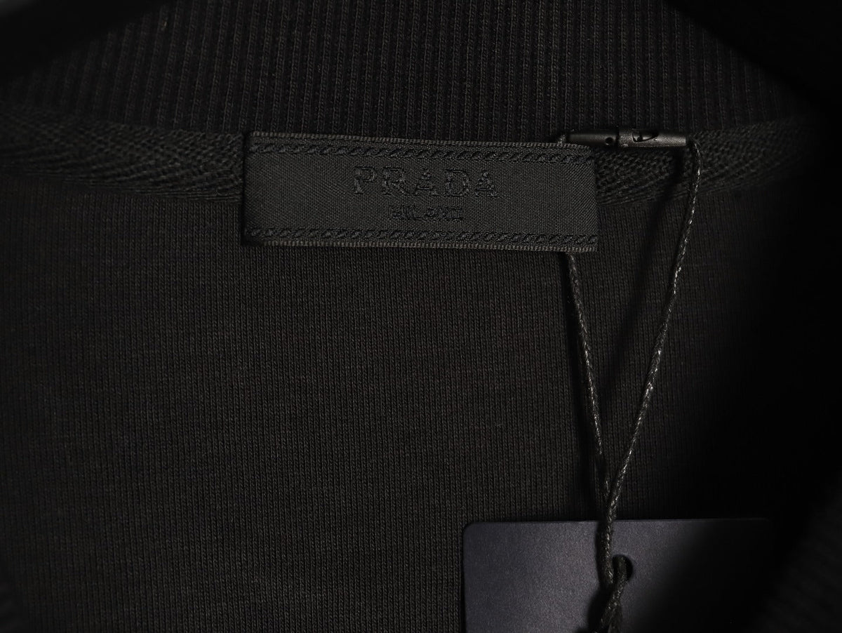 Prada Black Triangle-Detail Crewneck Sweatshirt with Red Silicone Trim